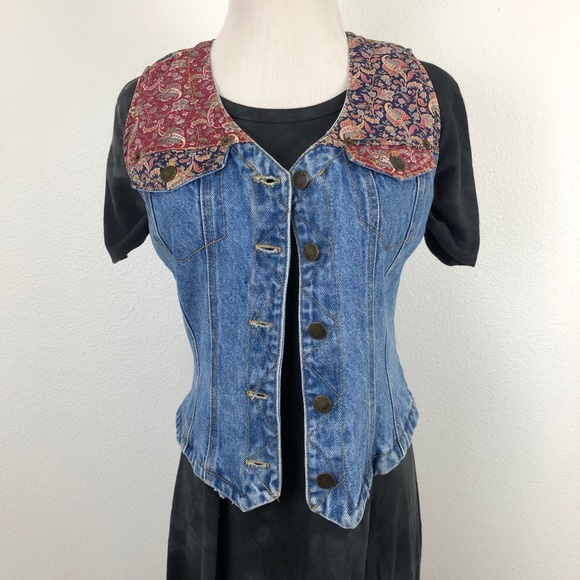 Vintage Paris Blues Patchwork Denim Jean Vest S - Picture 9 of 11
